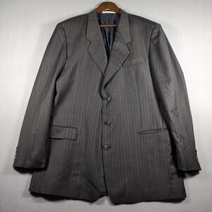 VTG Karl Lagerfeld Wool Blazer 46 LONG Black Pinstripe Single Breasted Sport